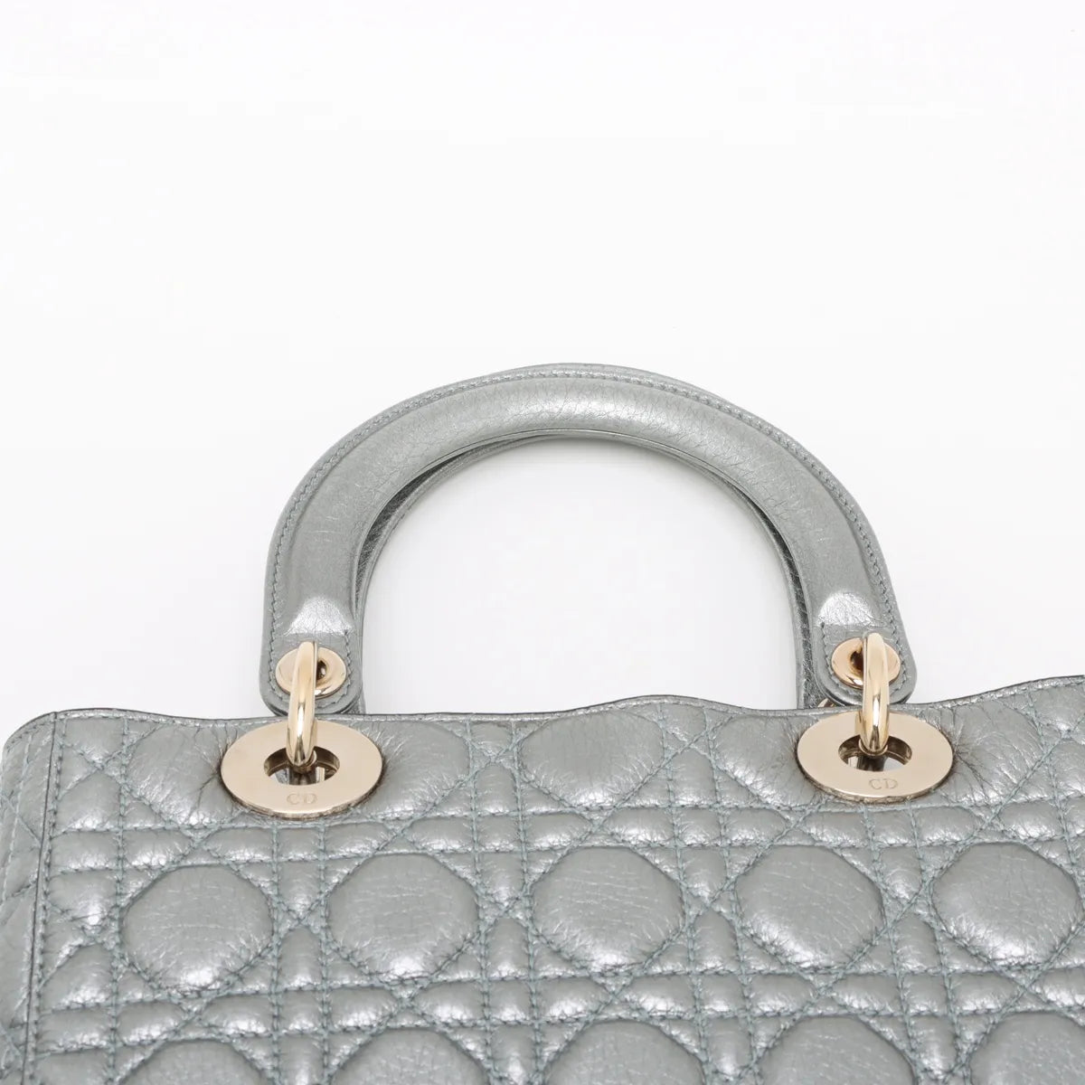 Christian Dior Lady Dior Cannage Leather Two-Way Shoulder Silver