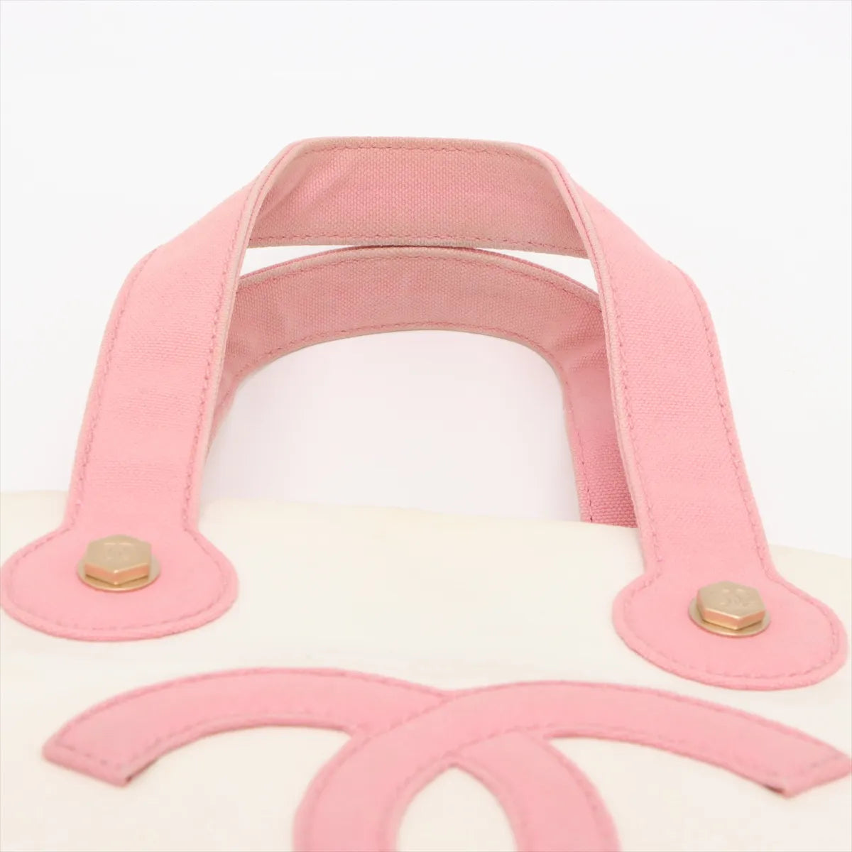 Chanel CC Logo Canvas Leather Handbag White x Pink