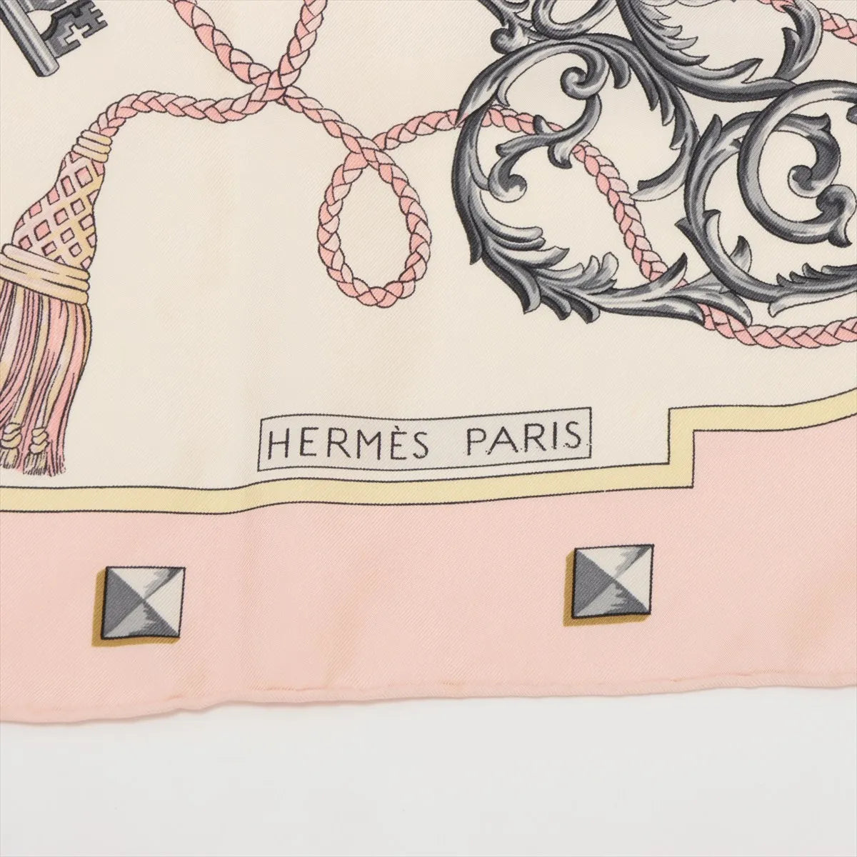 Hermes Carre 90 Les Cles Keys Silk Scarf Pink