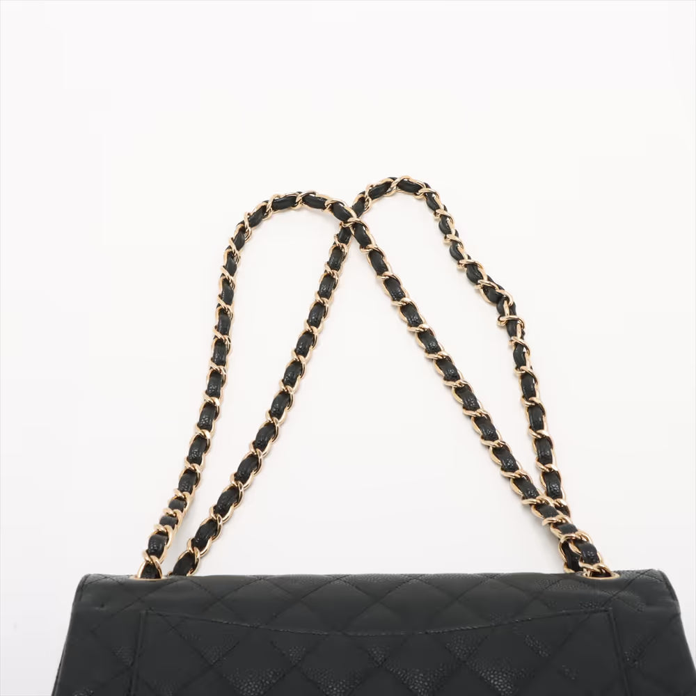 Chanel 30 Caviar Skin Double Flap Double Chain Bag Black