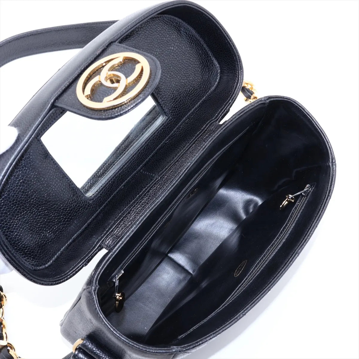 Chanel Chevron Caviar Skin Chain Vanity Shoulder Bag Black