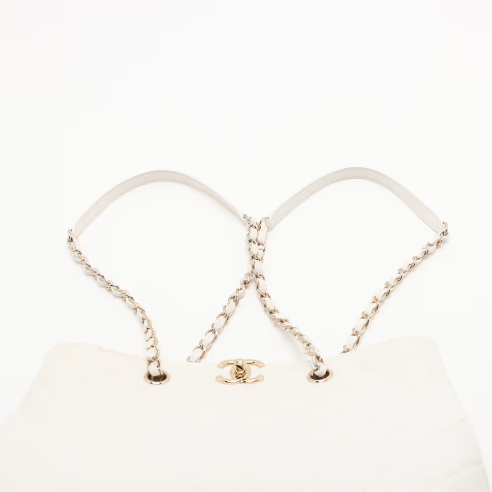 Chanel CC Logo Matelasse Caviar Skin Chain Tote Bag White
