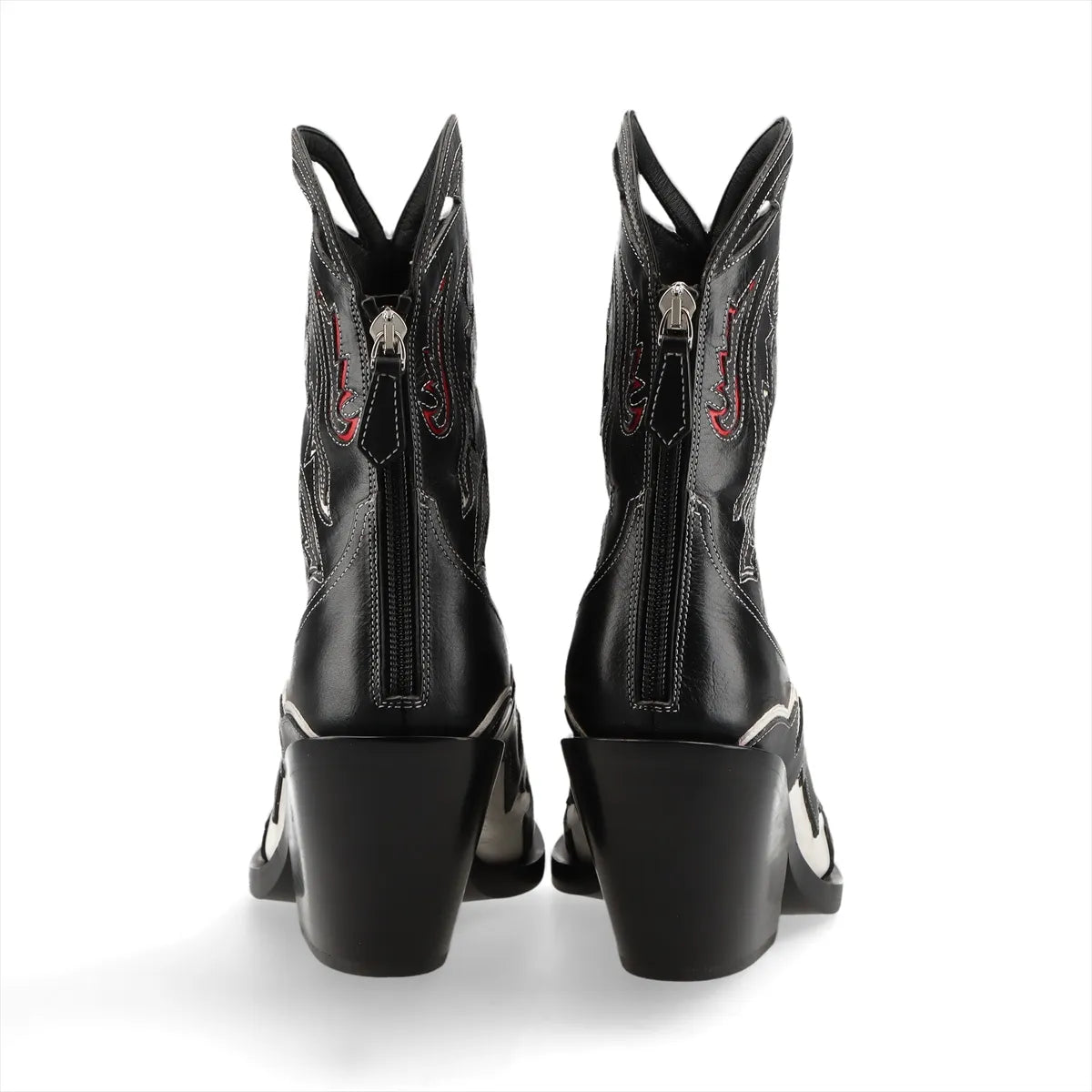 Burberry Leather Western Boots Ladies' Black x Red