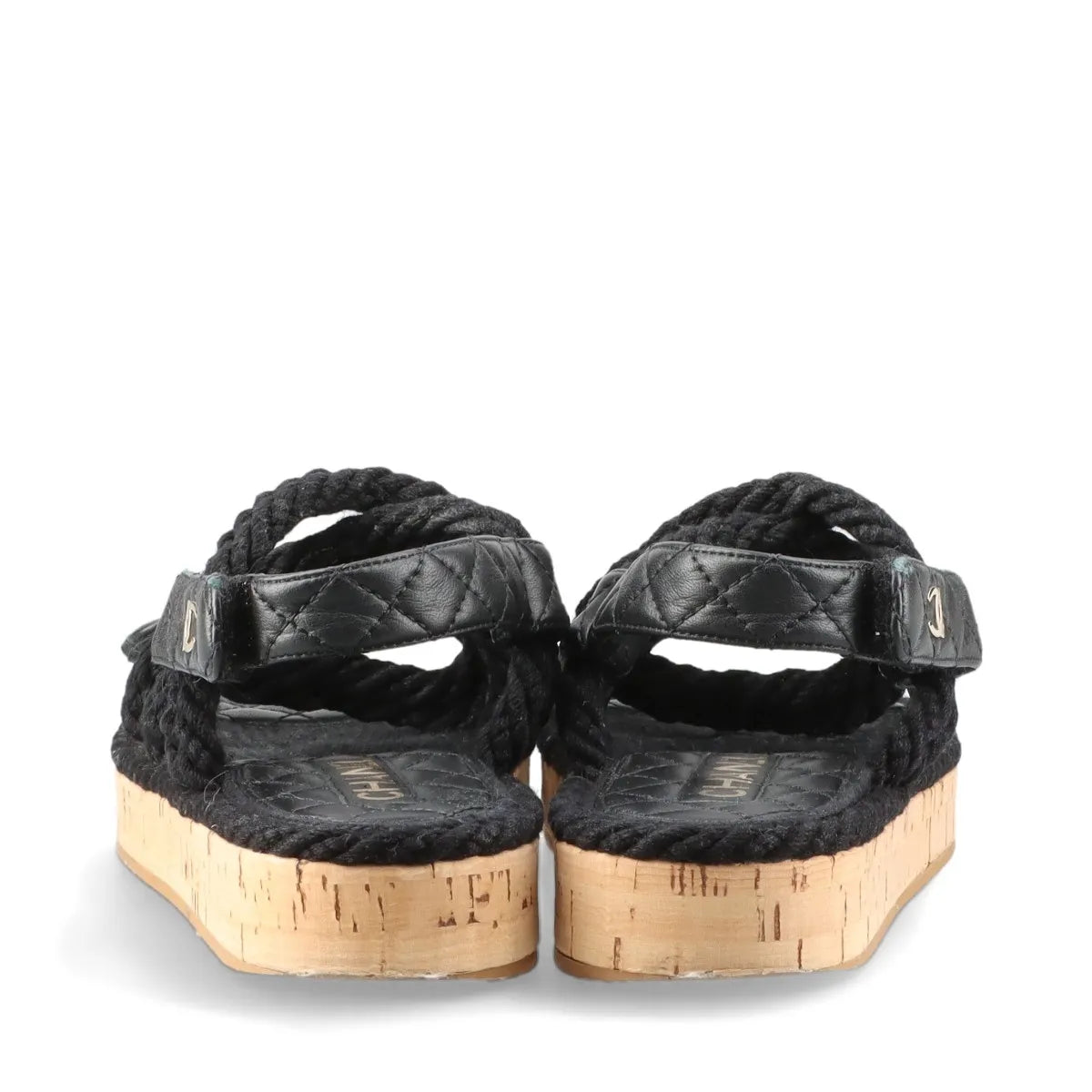 Chanel Logo Matelasse Leather Strap Sandal Black