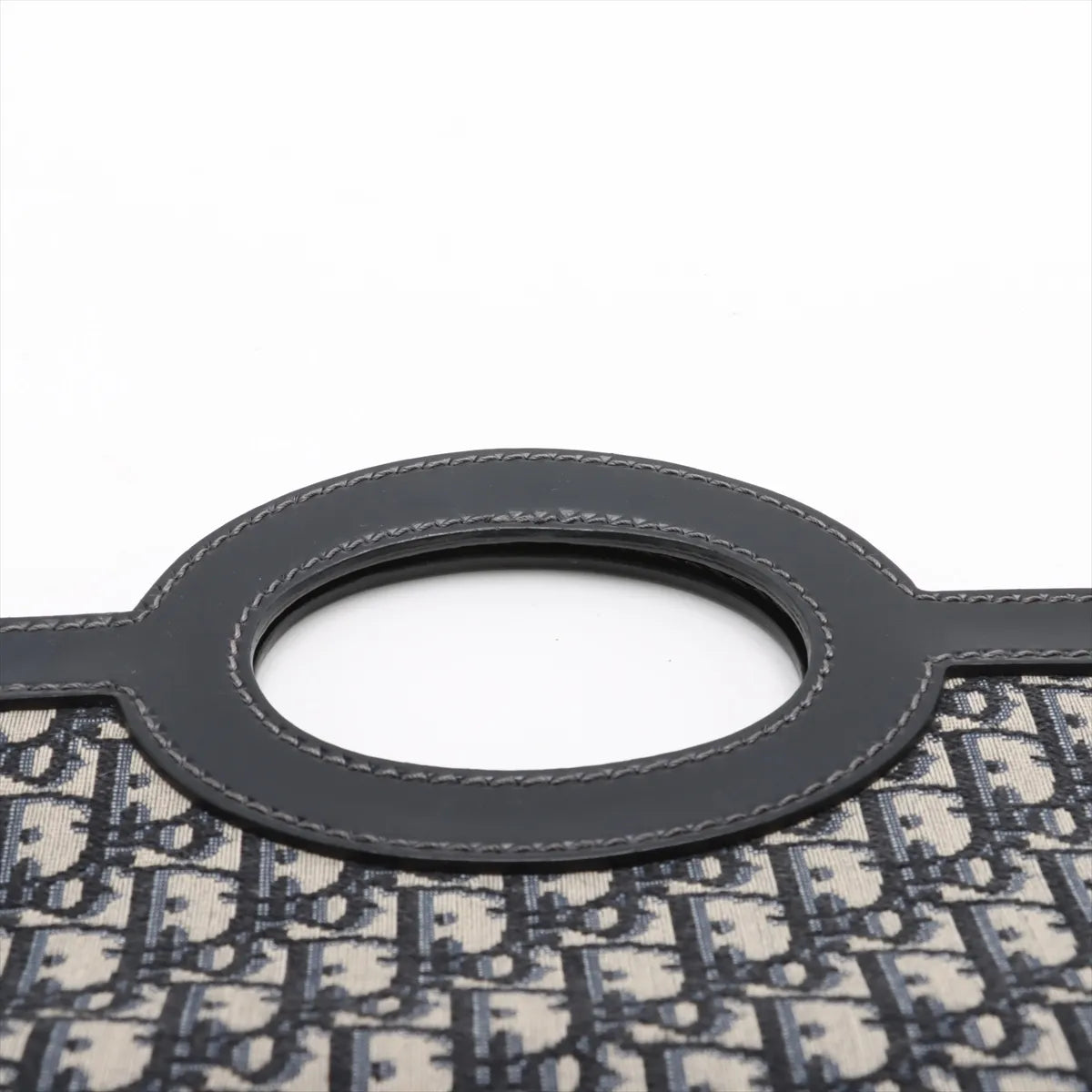 Christian Dior Oblique Canvas Leather Two-Way Clutch Bag Navy Blue