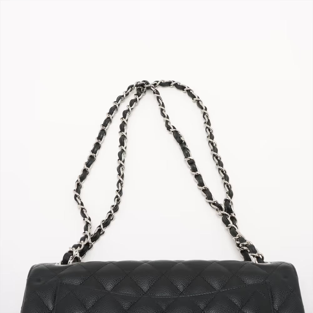 Chanel 30 Large Caviar Skin Double Flap Double Chain Bag Black