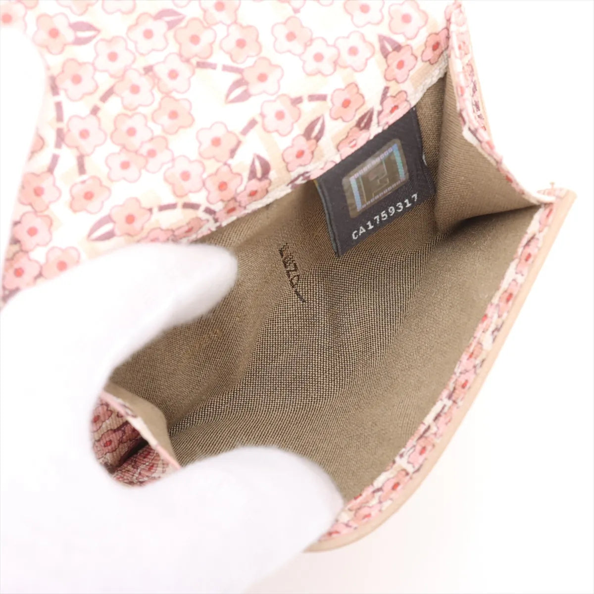 Fendi Zucchino Leather Trifold Compact Wallet Ivory