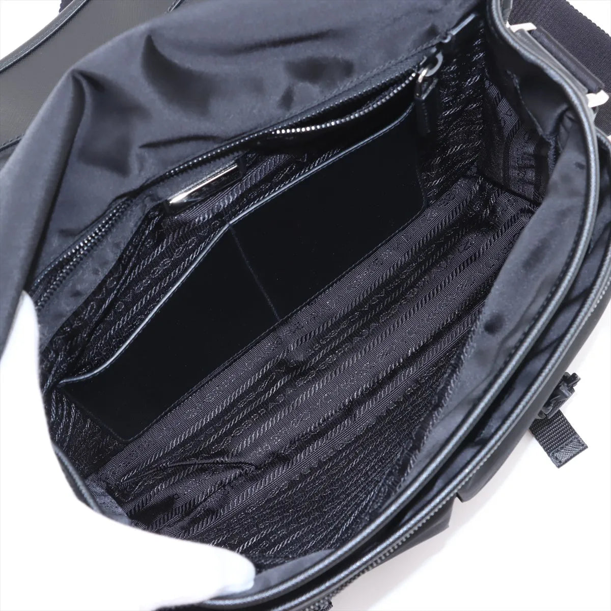 Prada Tessuto Nylon Leather Shoulder Bag Black