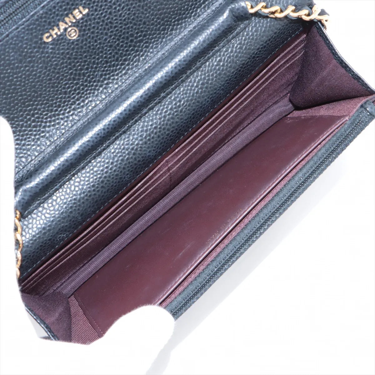 Chanel CC Logo Matelasse Caviar Skin Wallet on Chain Black Gold