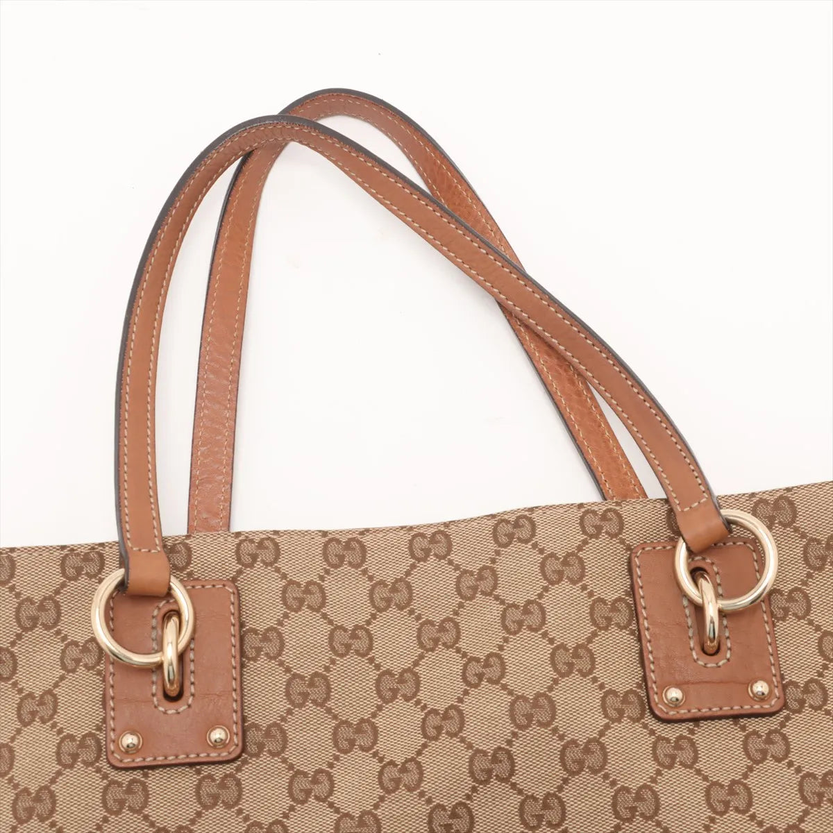 Gucci GG Canvas Leather Tote Bag Beige x Brown