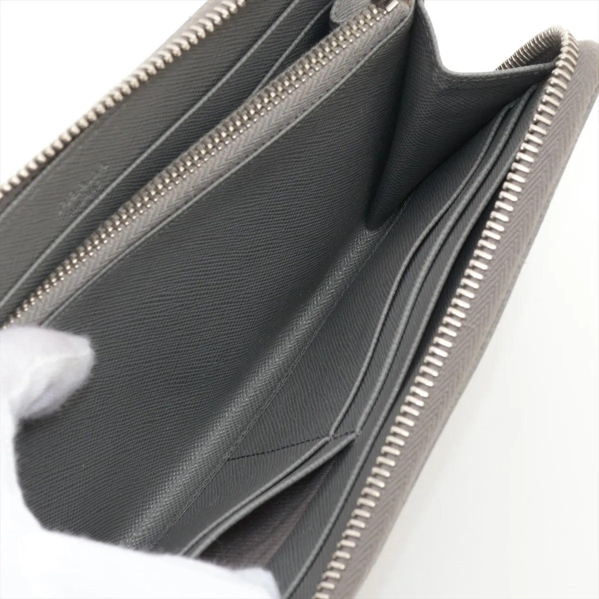 Prada Saffiano Leather Zip Round Wallet Gray