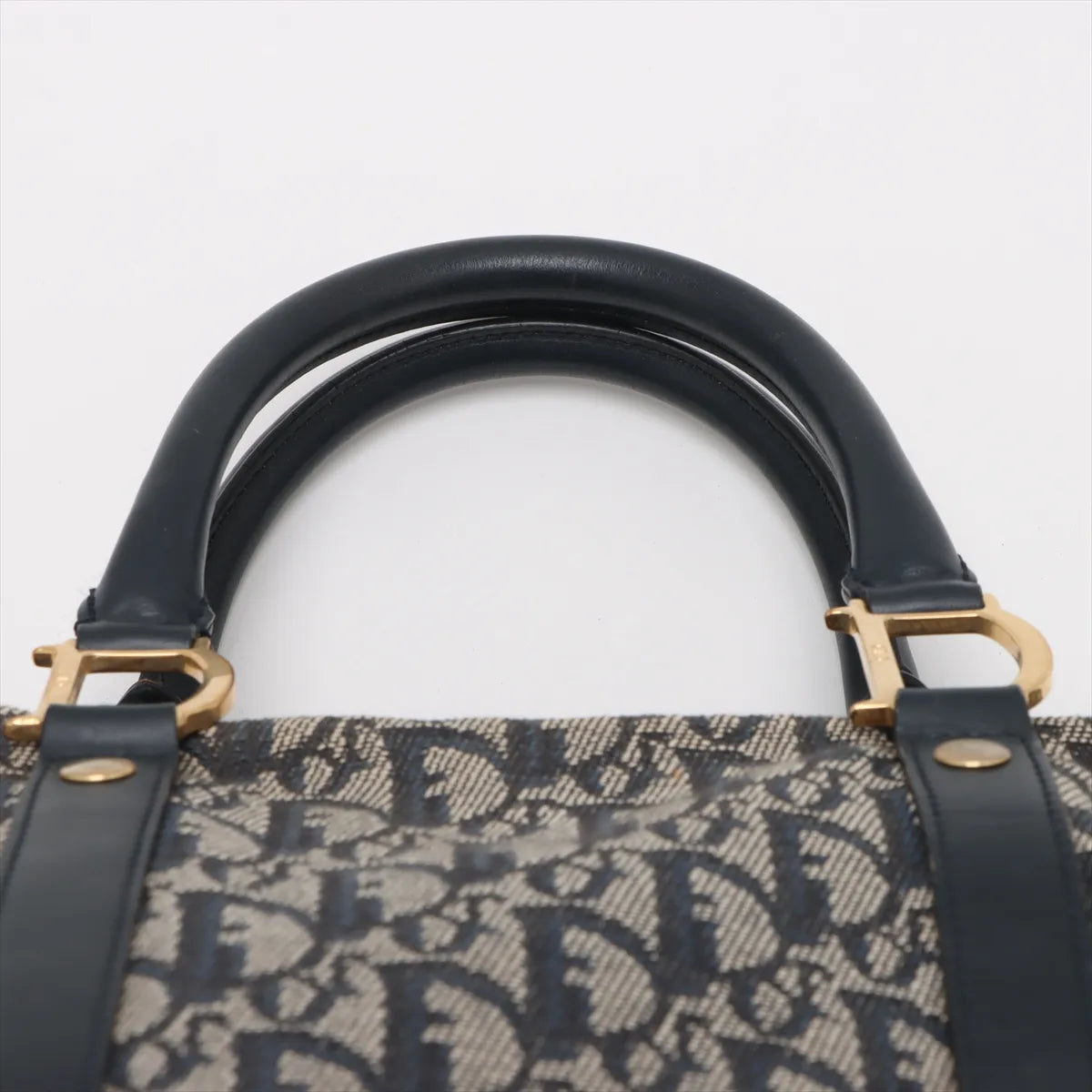 Christian Dior Trotter Canvas Leather Handbag Gray x Navy
