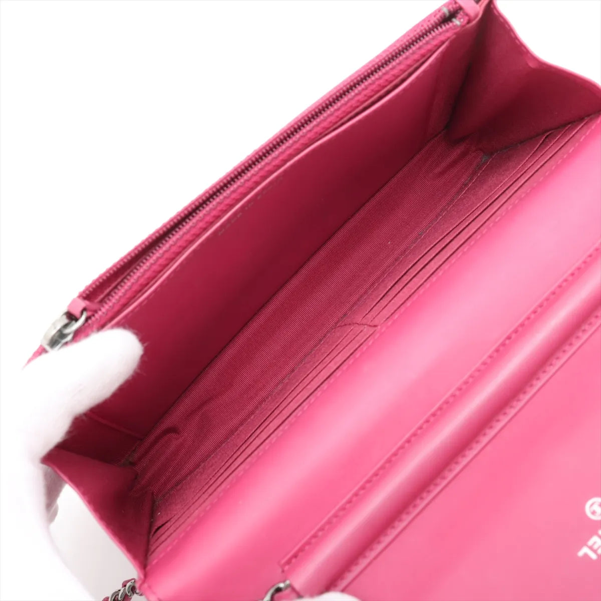 Chanel CC Logo Matelasse Patent Leather Chain Wallet Bag Pink