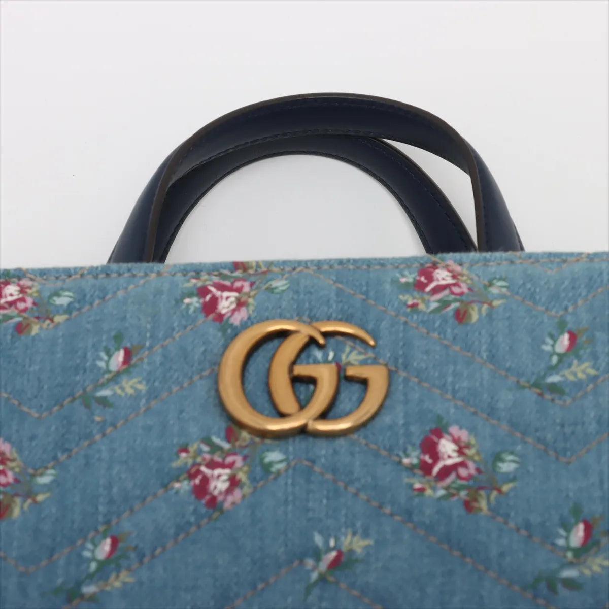 Gucci GG Marmont Chevron Floral Denim x Leather Two-Way Shoulder Bag