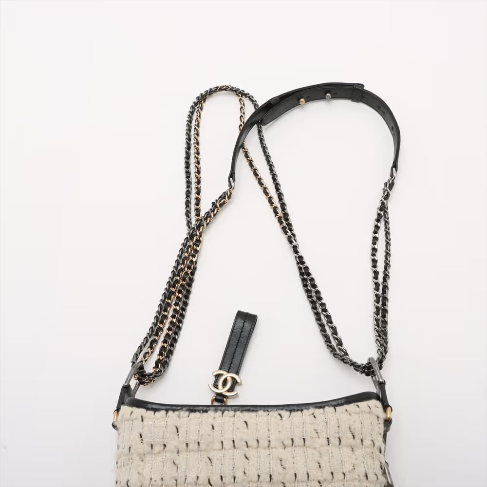 Chanel Matelasse Gabrielle Doo Tweed Leather Chain Shoulder Bag Black x White