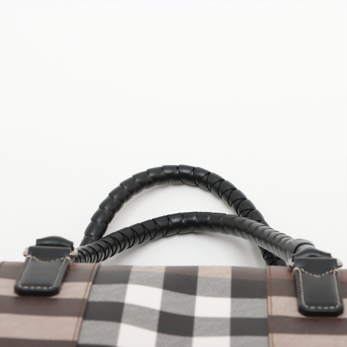 Burberry Check Leather Holdall Boston Bag Brown