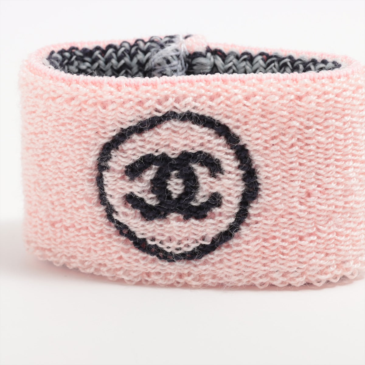 Luxury Chanel Coco CC Logo Knit Headband & Wristband Set Pink x Black