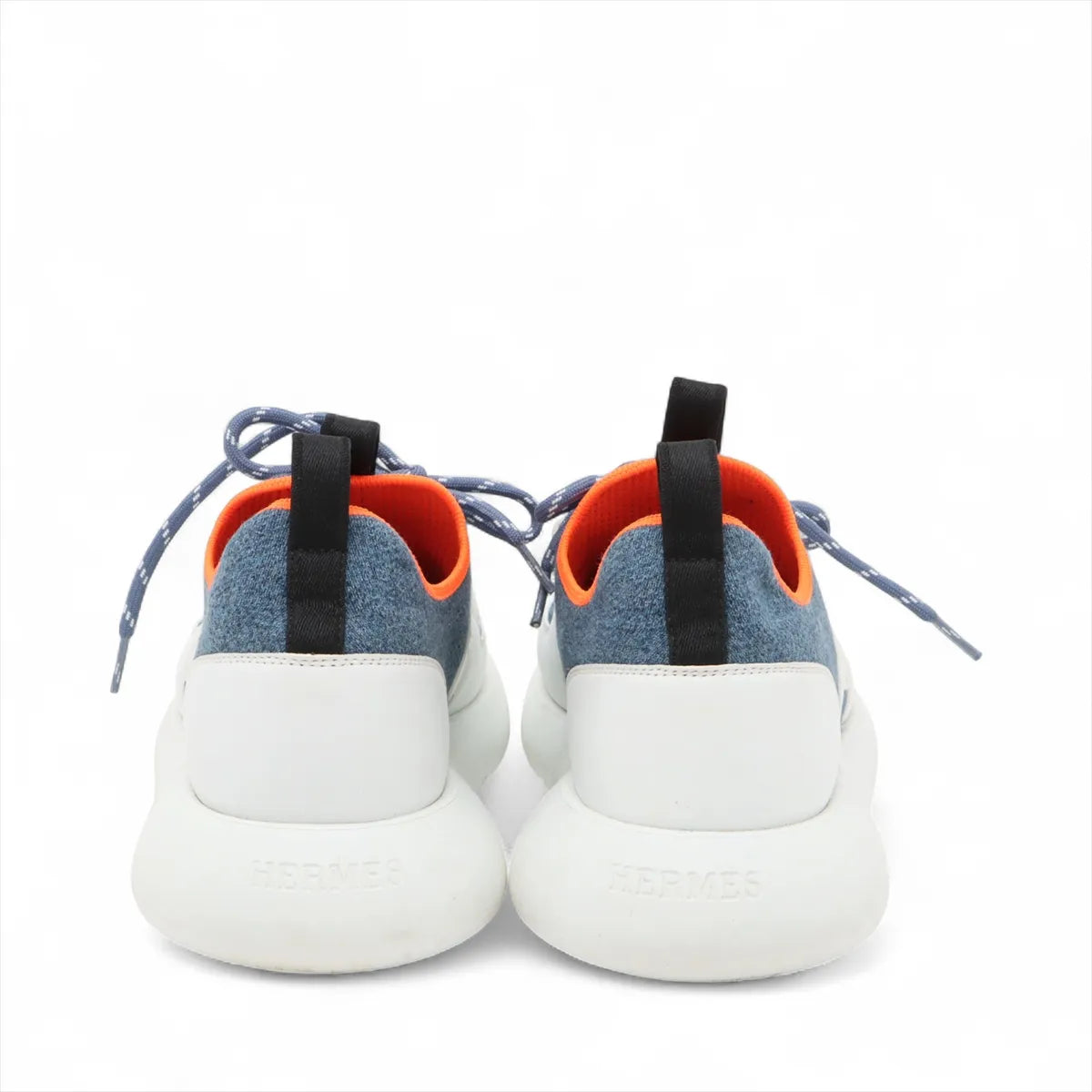 Hermes Duel Knit × Leather Sneakers Blue x White