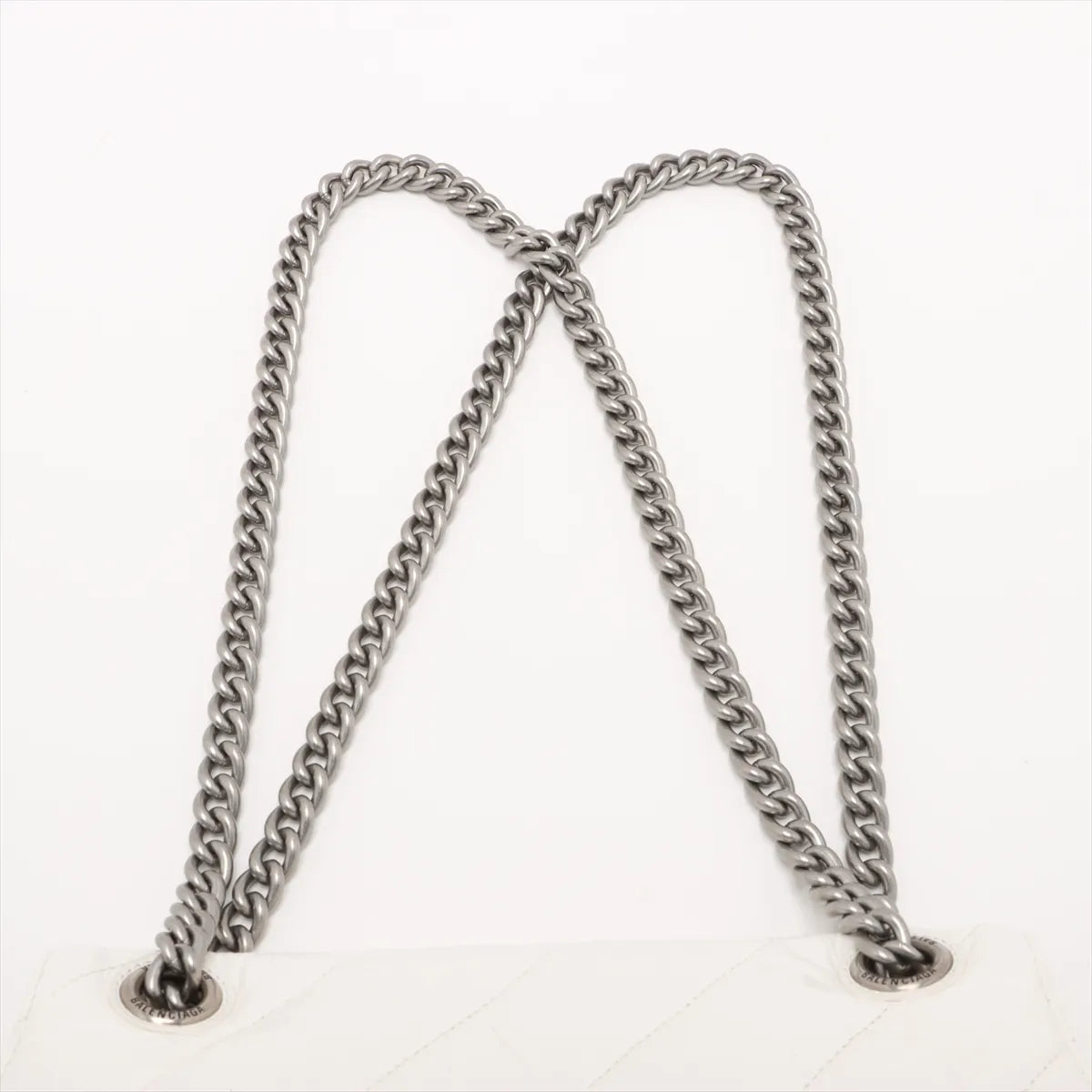 Balenciaga Crush Leather Chain Shoulder Bag White