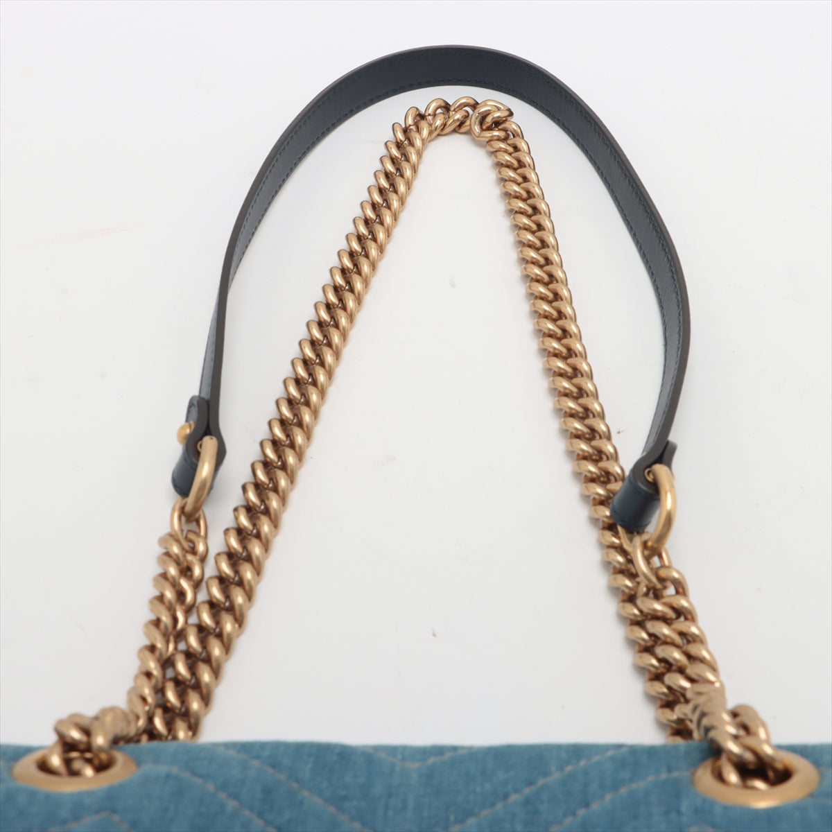 Gucci GG Logo Limited Edition Chevron Denim Chain Shoulder Bag Blue