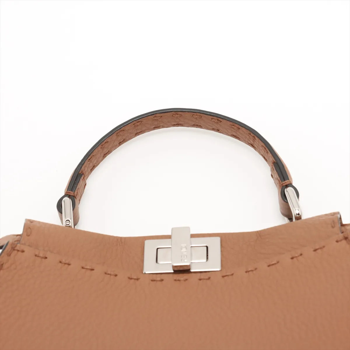 Fendi Selleria Mini Peekaboo Leather Two-Way Handbag Brown