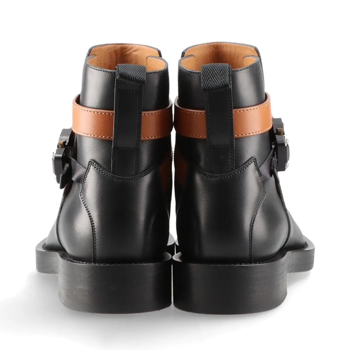 Dior Leather Buckle Belt Short Boots Unisex Black