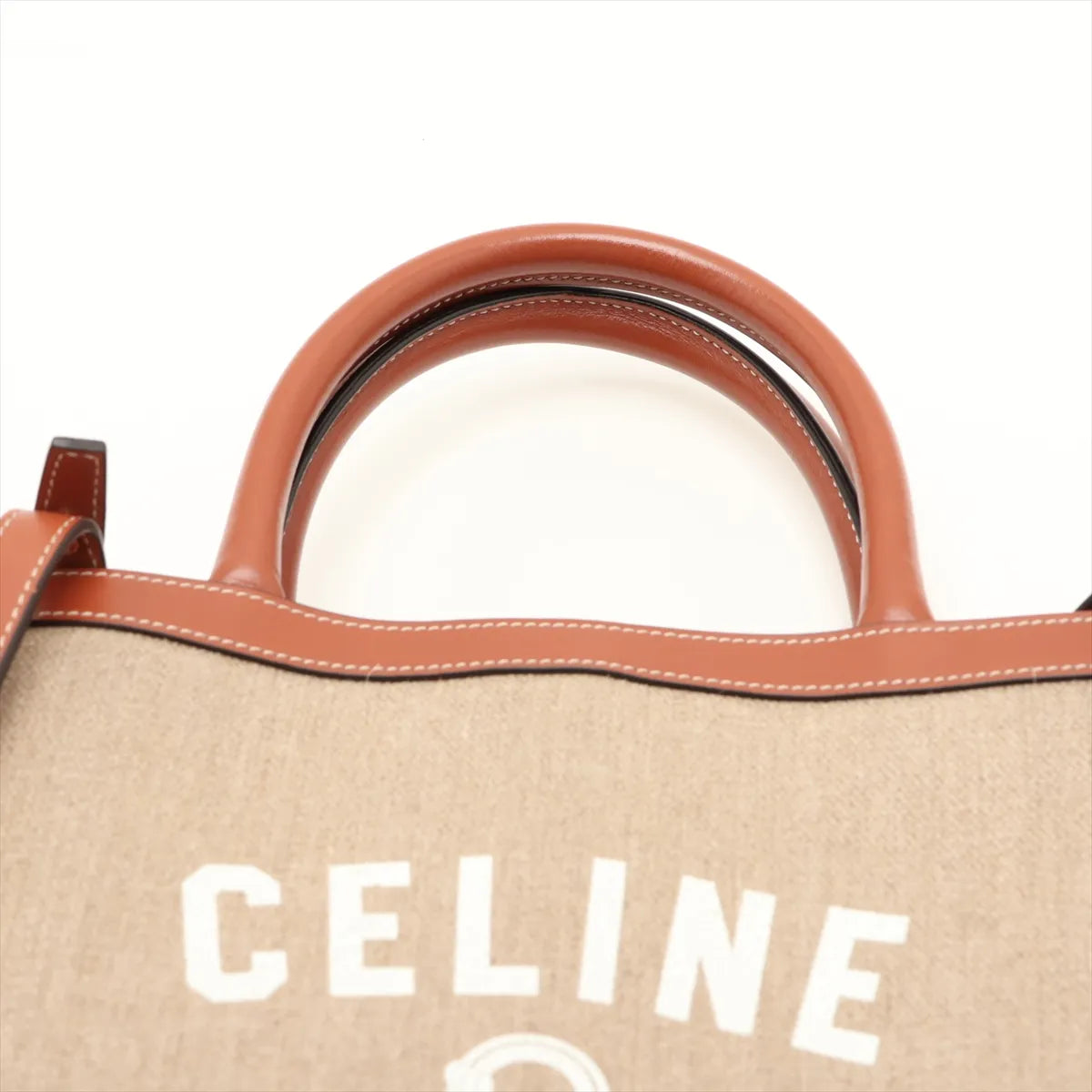 Celine Vertical Cabas Canvas Leather Two-Way Handbag Brown