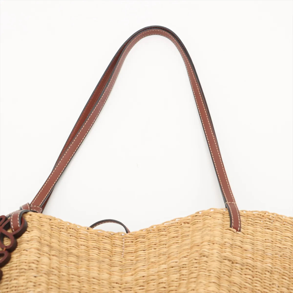 Loewe Small Basket Elephant Straw Bag Beige x Brown