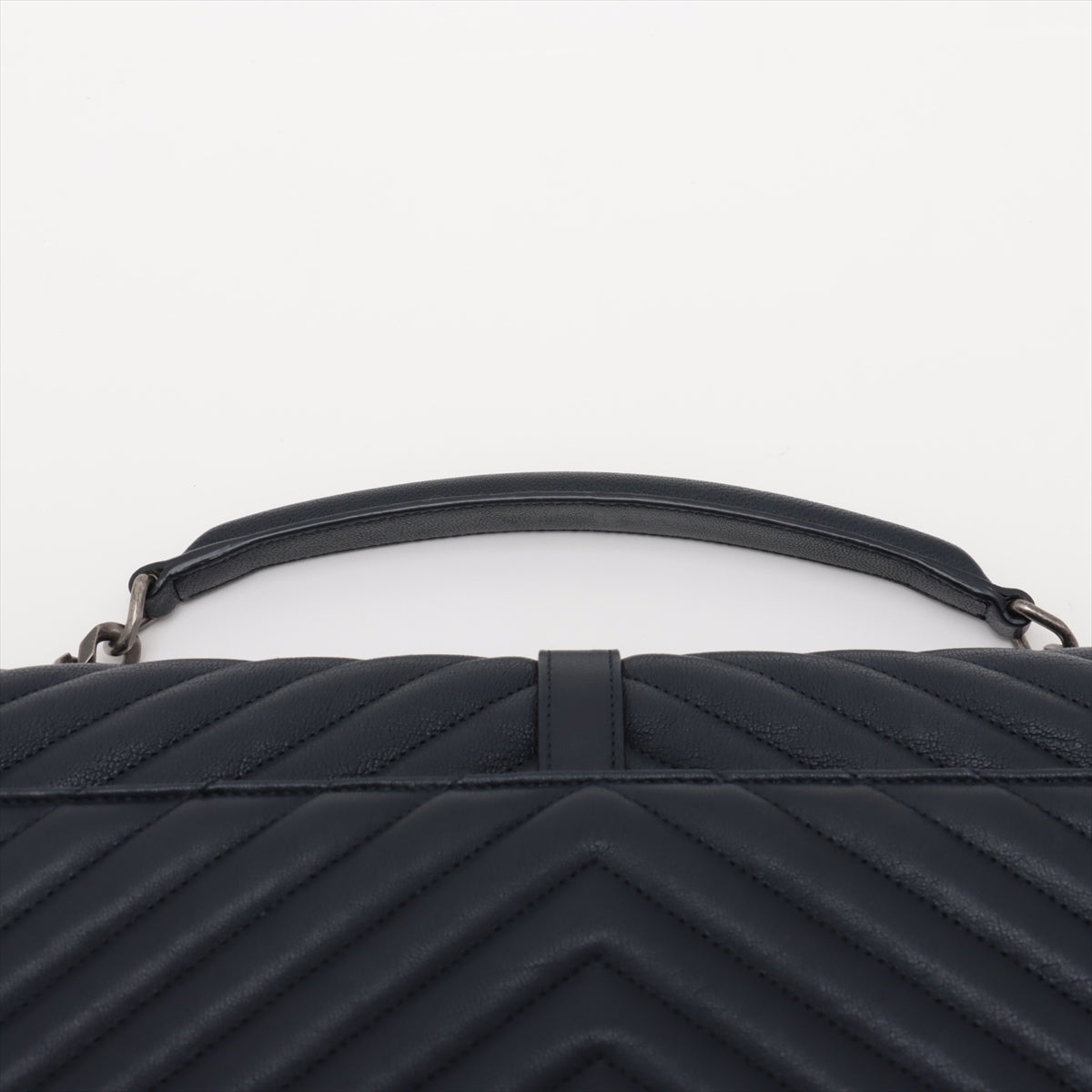 Saint Laurent Paris Chevron  Leather Two-way Handbag Navy Blue