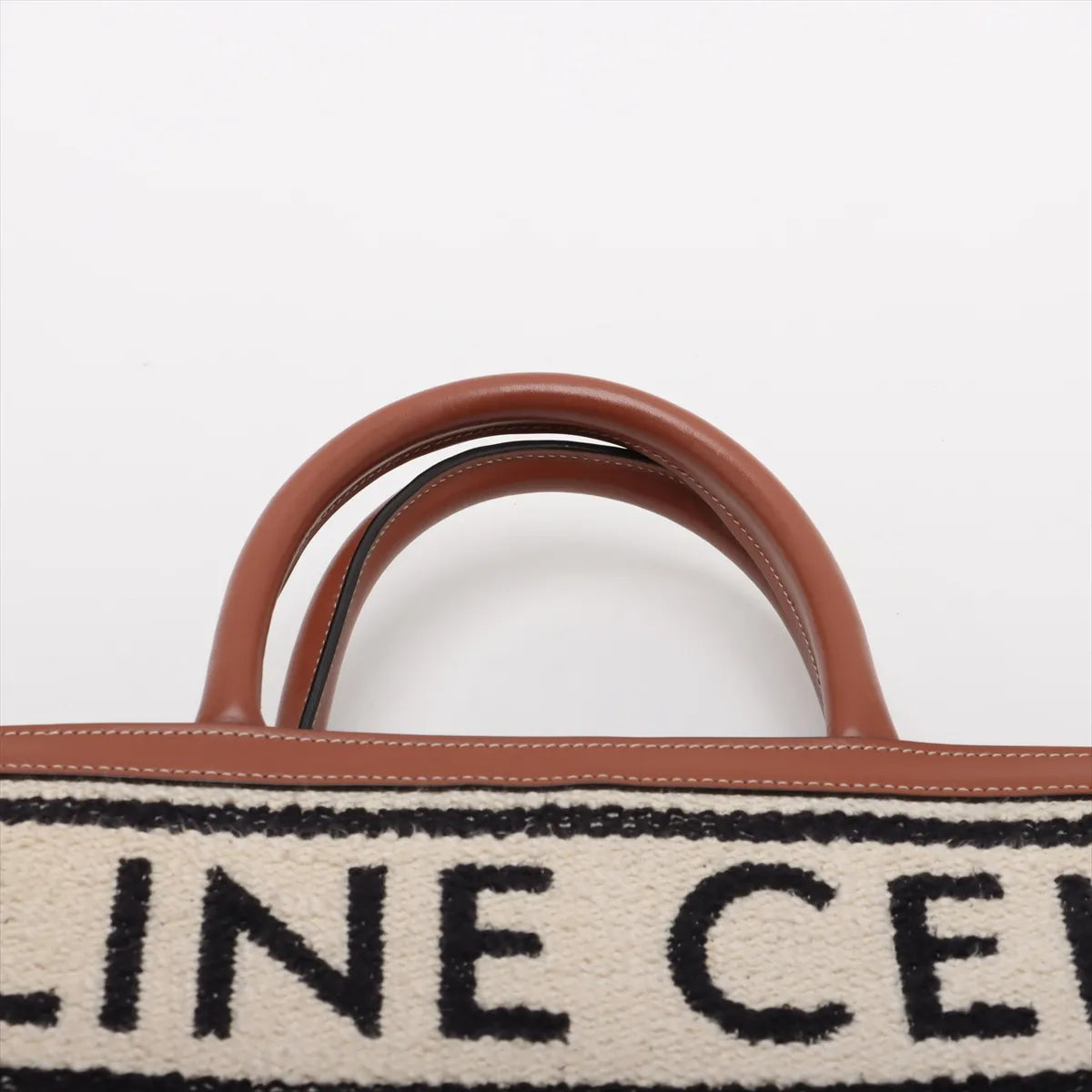 Celine Monogram Cloth Vertical Cabas Tote Shoulder Bag Beige x Brown