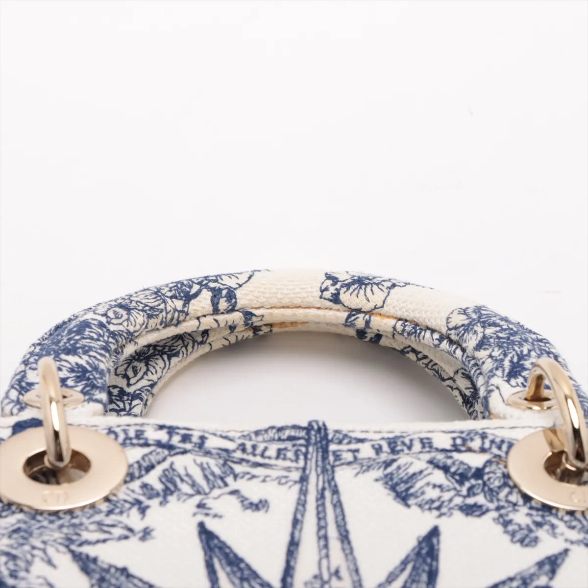 Christian Dior Lady D-Lite Medium Canvas Two-Way Shoulder Bag White x Blue