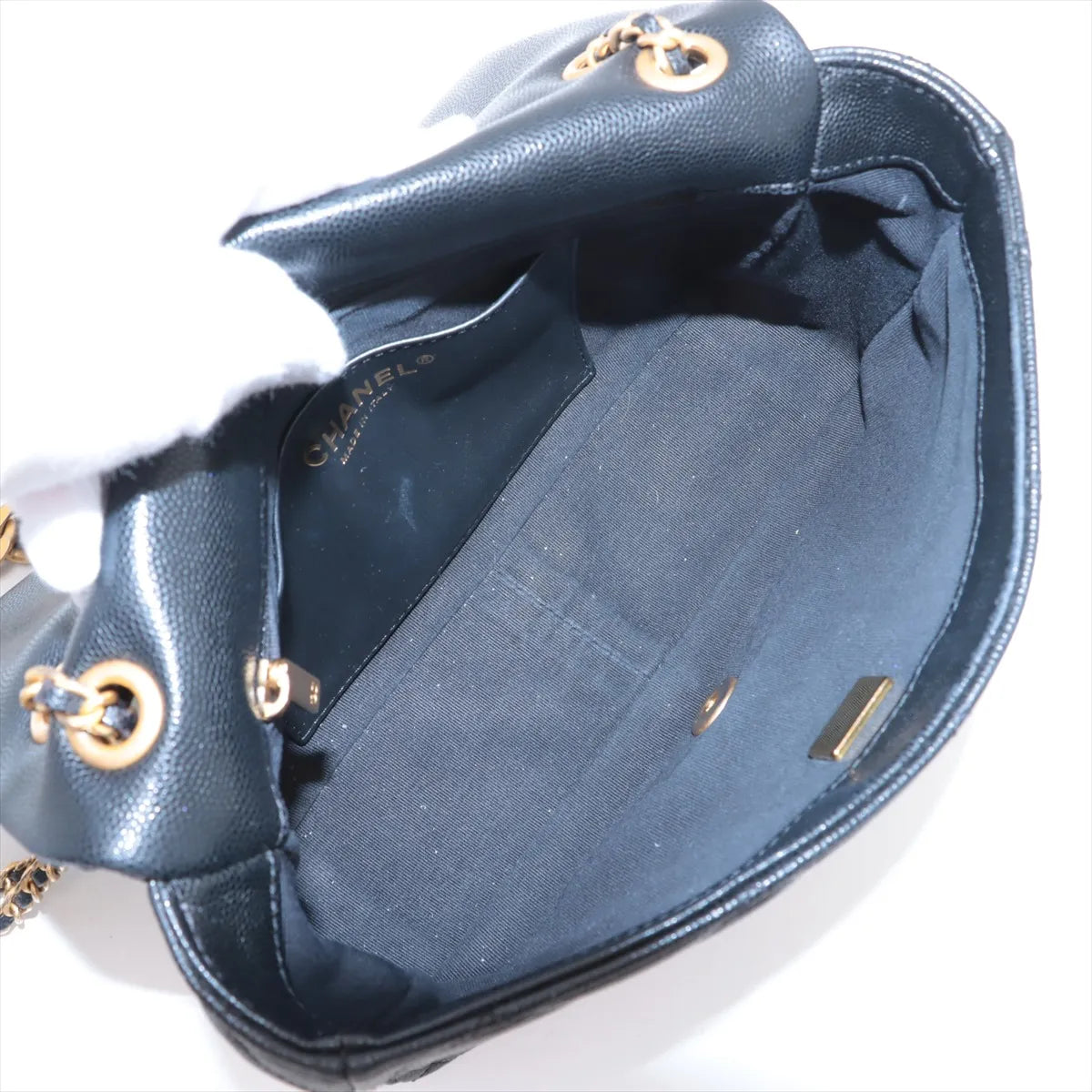 Chanel Matelasse Caviar Skin Single Flap Double Chain Bag Black