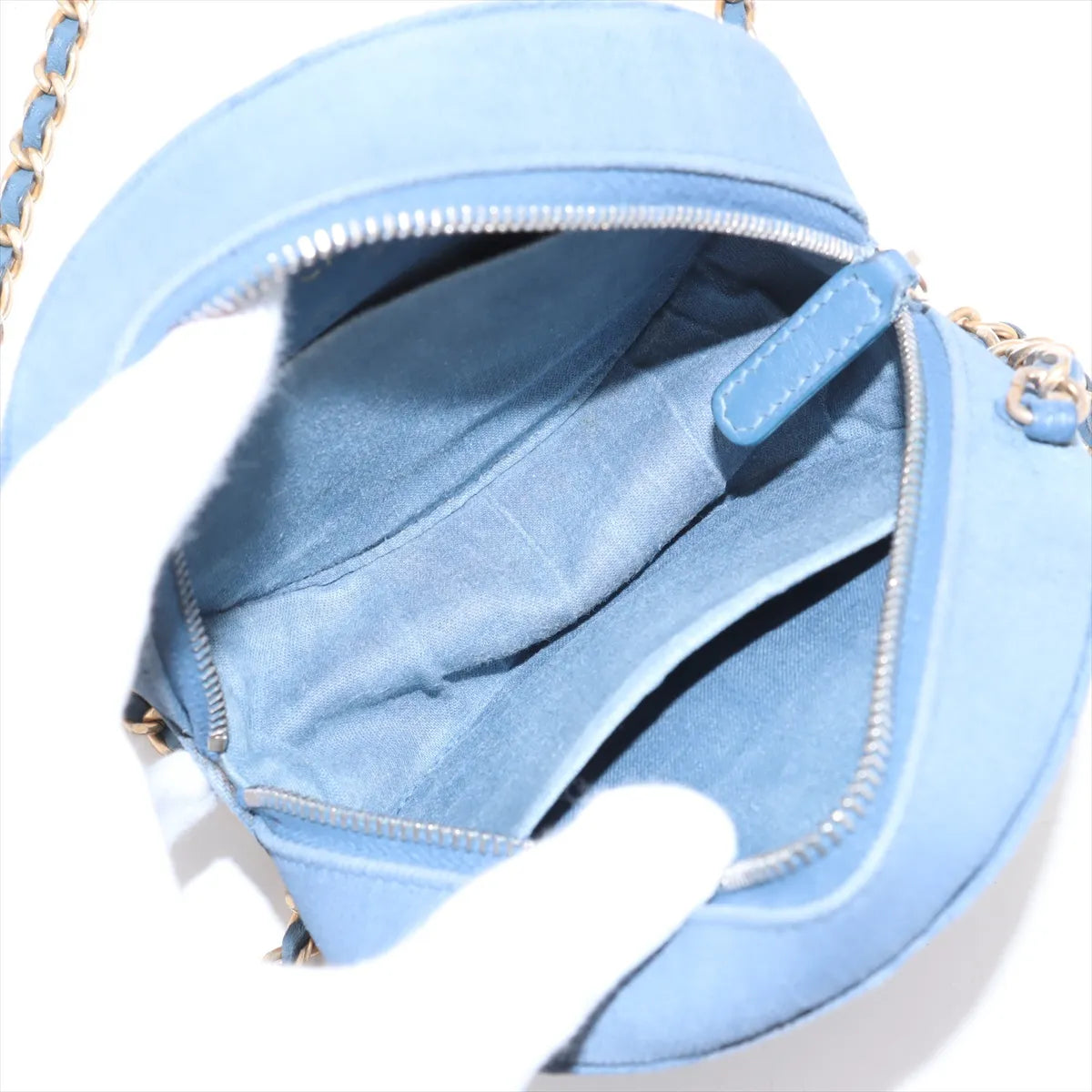 Best Seller Chanel CC Logo Matelasse Denim Chain Round Shoulder Bag Blue