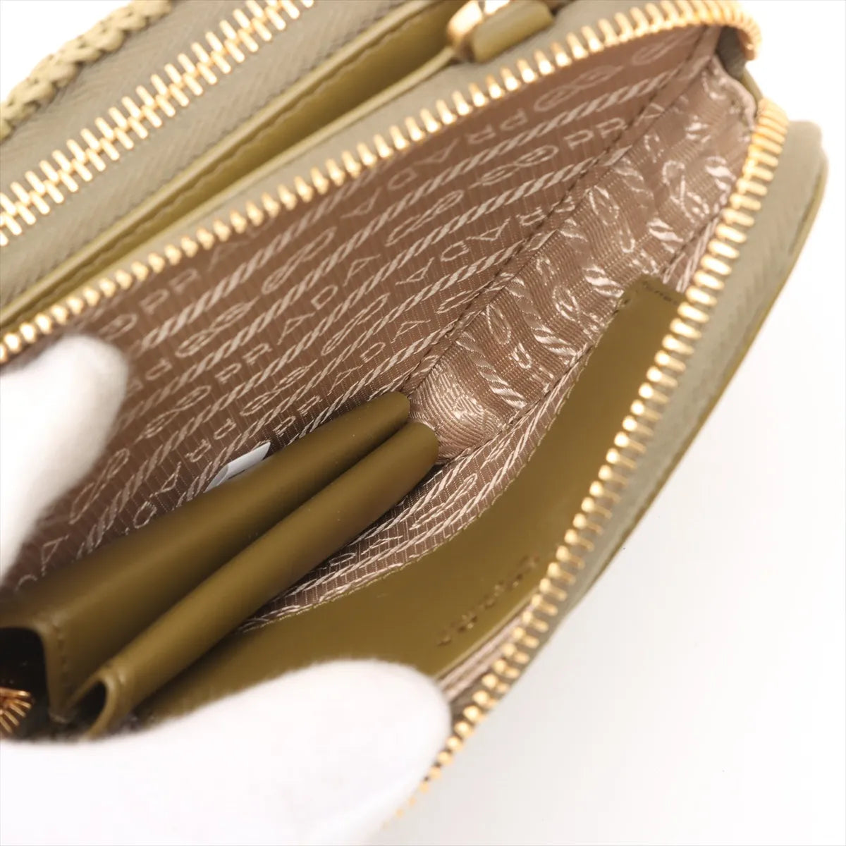 Prada Triangle Raffia x Leather Two-Way Shoulder Bag Khaki