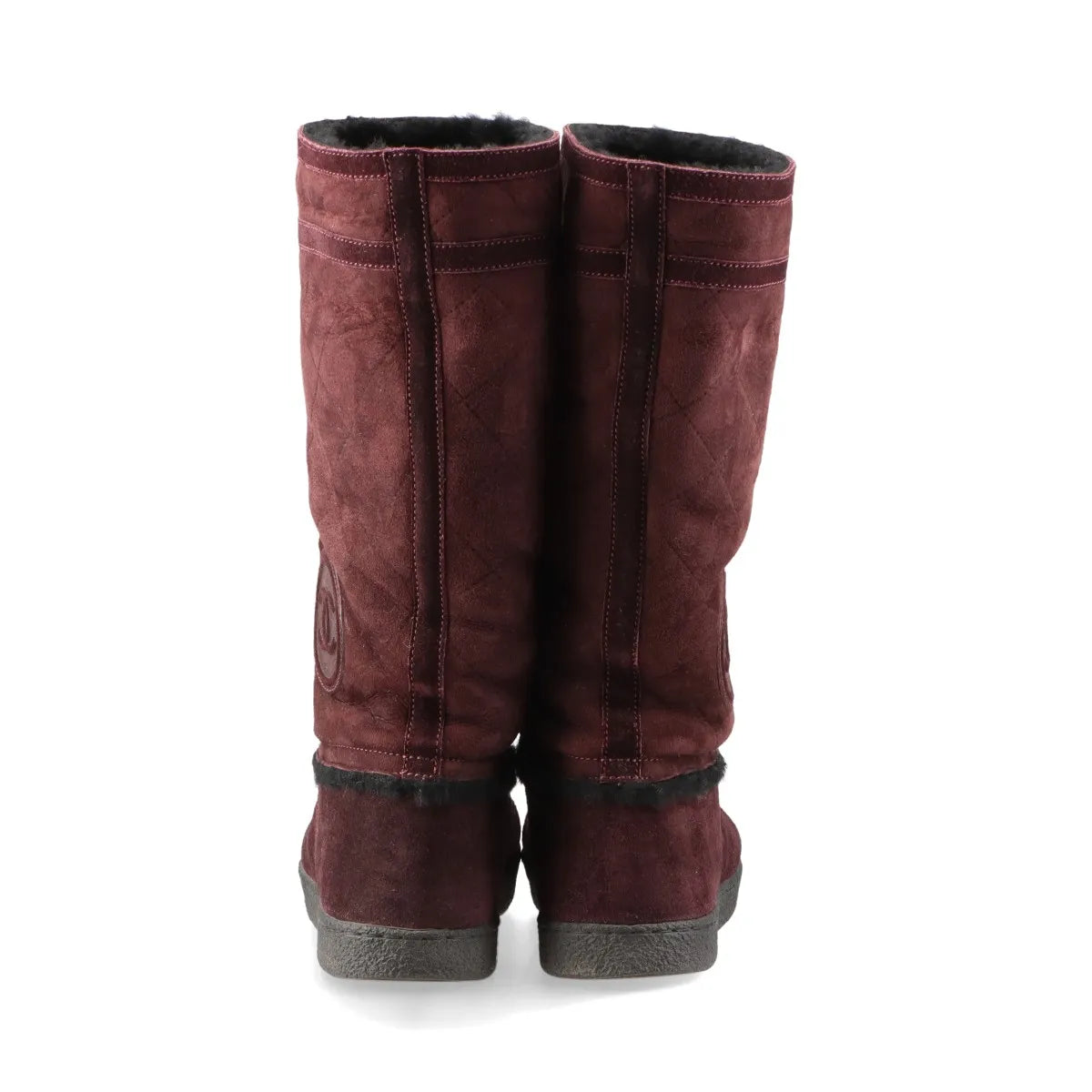 Chanel CC Logo Mouton Long Boots Bordeaux