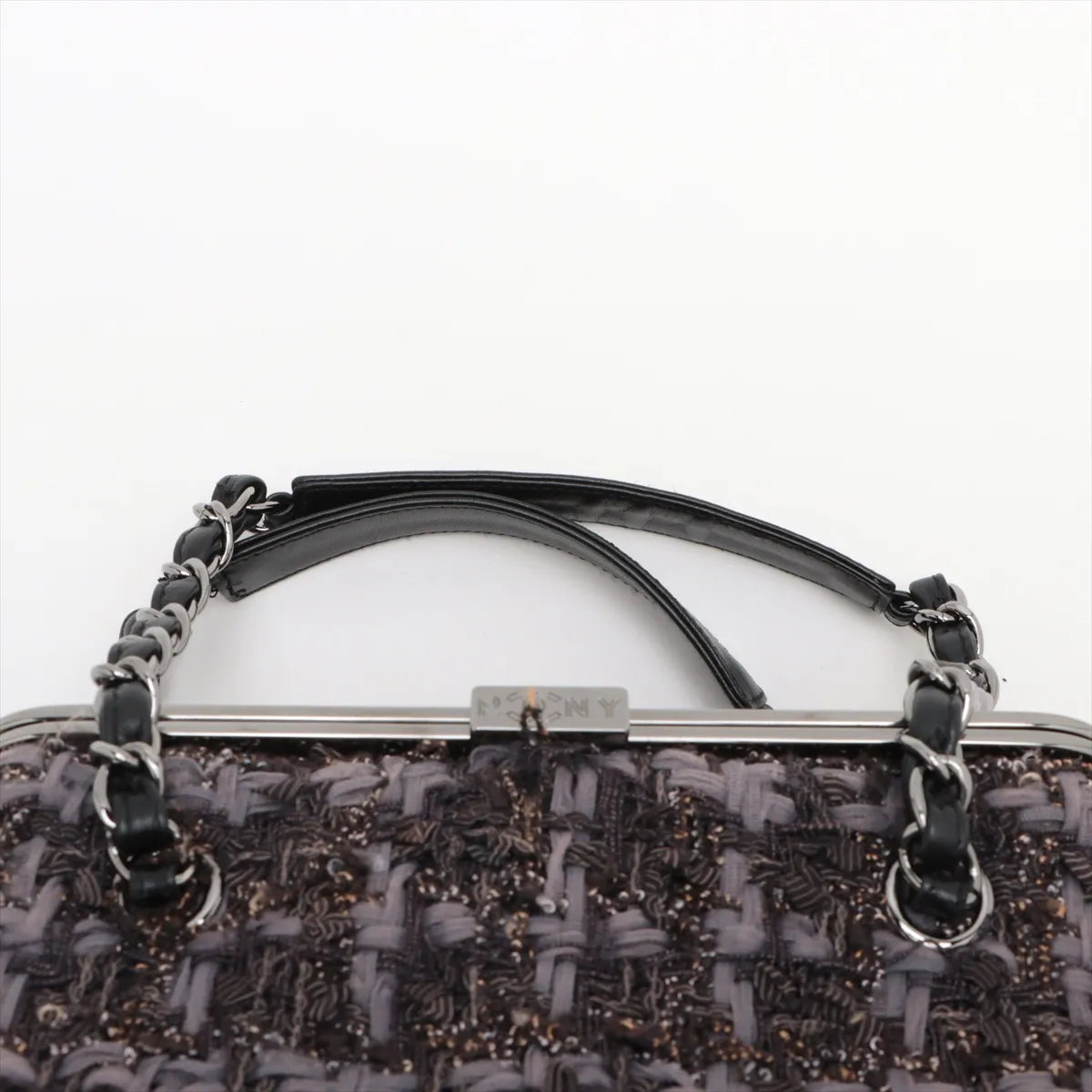 Chanel Paris New York Line Tweed Vanity Chain Handbag Gray X Black