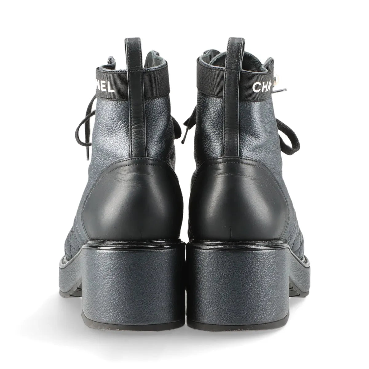 Chanel Logo Matelasse Leather Short Ladies Boots Black