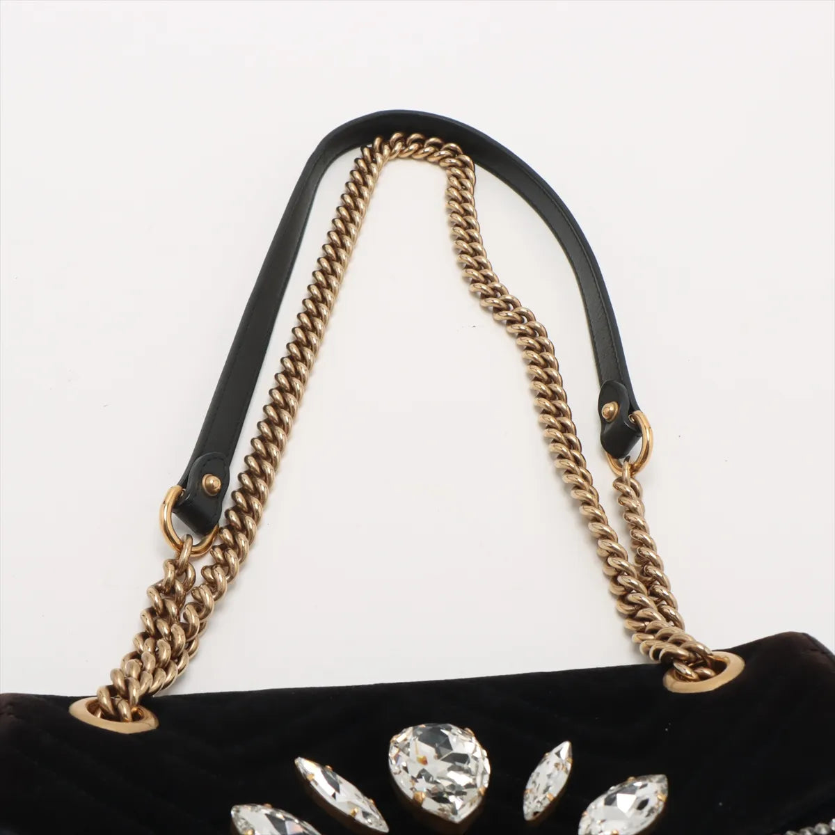 Gucci GG Marmont Crystals Velour x Bijou Chain Shoulder Bag Black