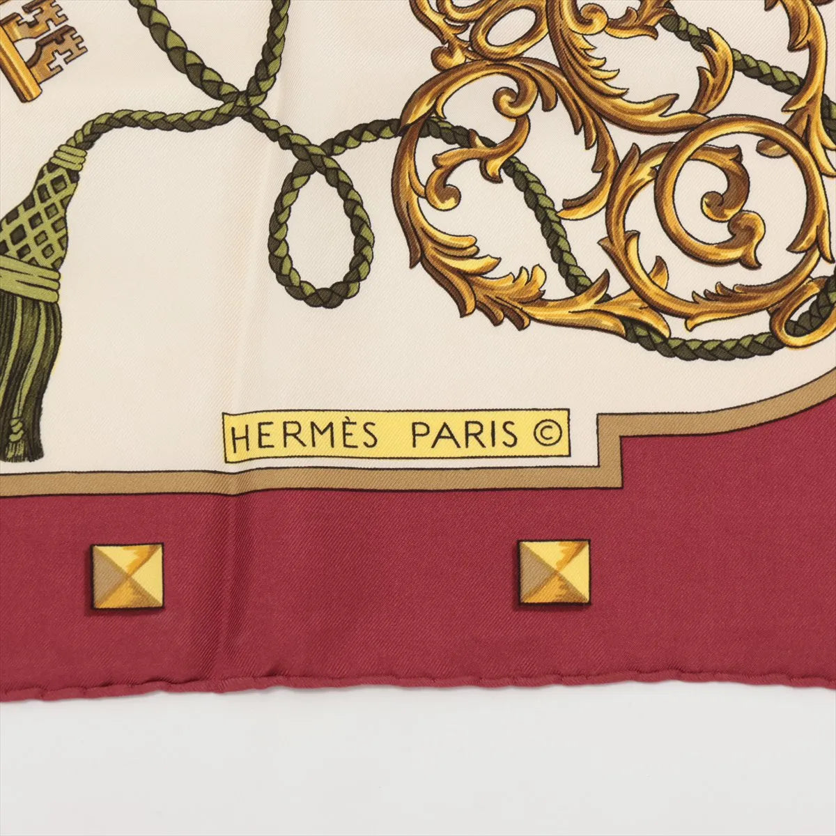 Chanel Carre 90 Les Cles Keys Silk Scarf Beige x Bordeaux