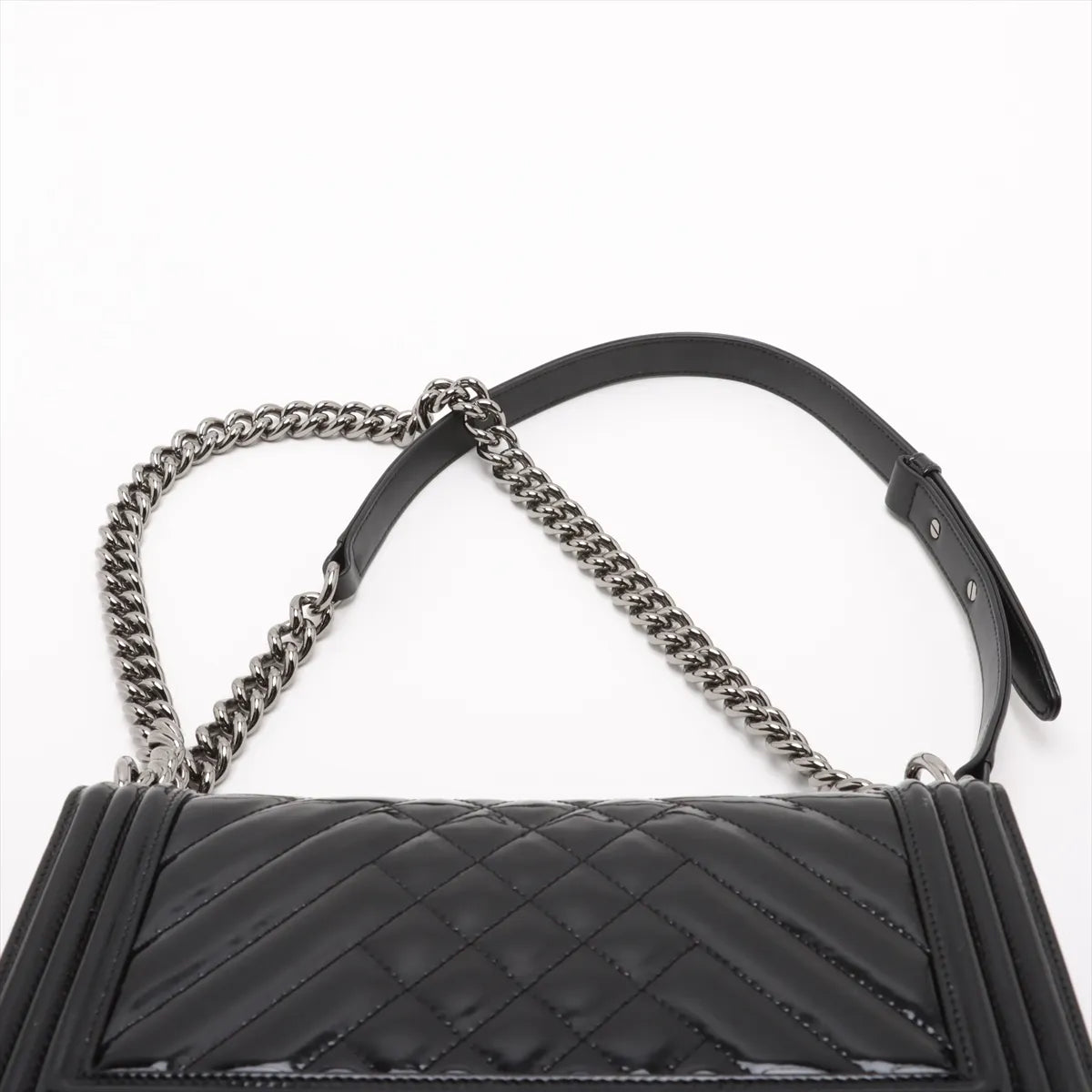 Chanel Boy Chanel 25 Patent Leather Chain Shoulder Bag Black