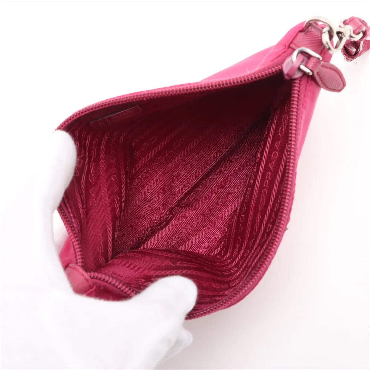 Prada Tessuto Nylon Leather Wristlet Red