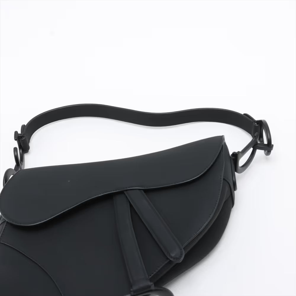 Christian Dior Saddle Leather Two-Way Shoulder Bag Black
