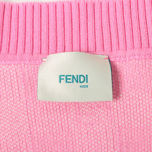 Fendi FF Logo Checkered Cotton Cardigan Pink x White