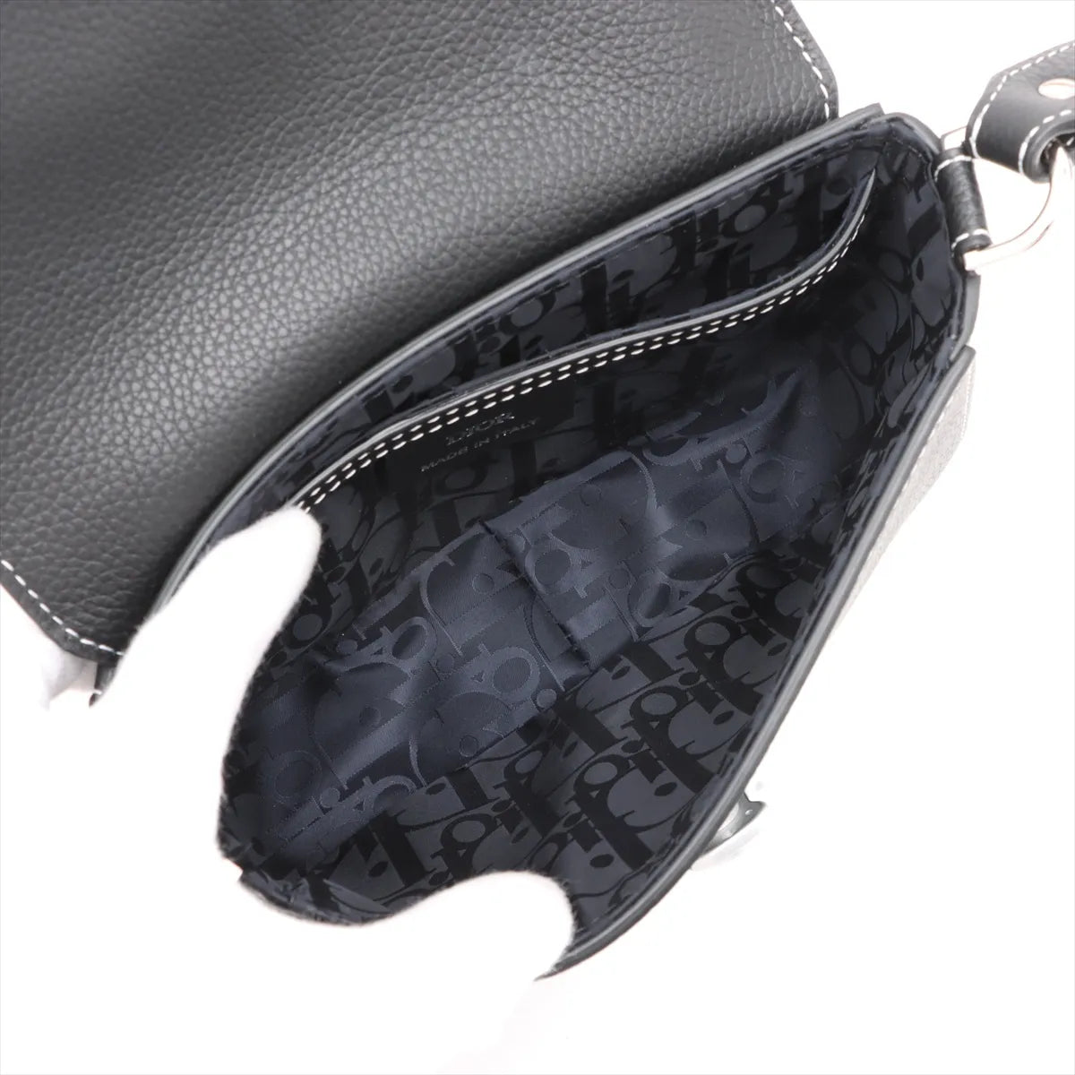 Christian Dior Saddle Leather Shoulder Bag Navy Blue