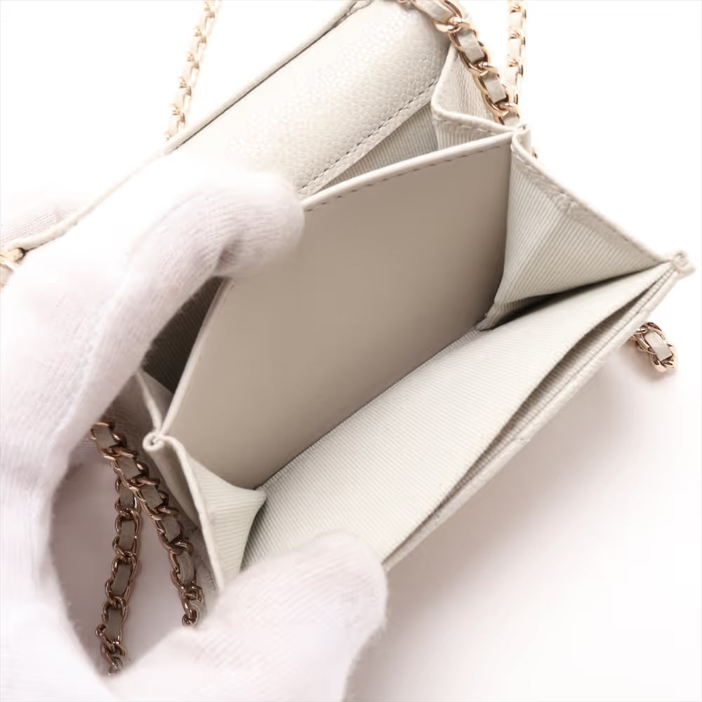 Chanel CC Logo Matelasse Caviar Skin Wallet on Chain Gray