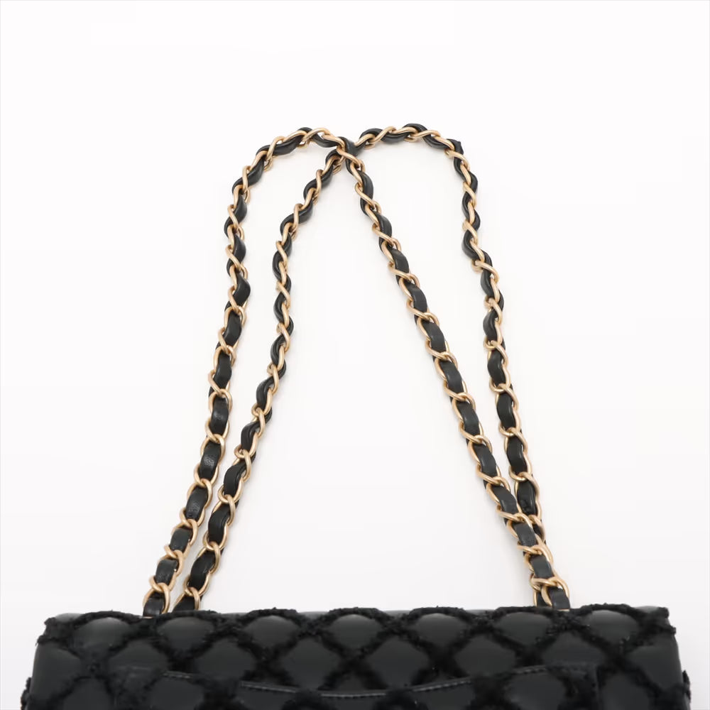 Chanel CC Logo Matelasse Lambskin Fabric Double Flap Double Chain Bag Black