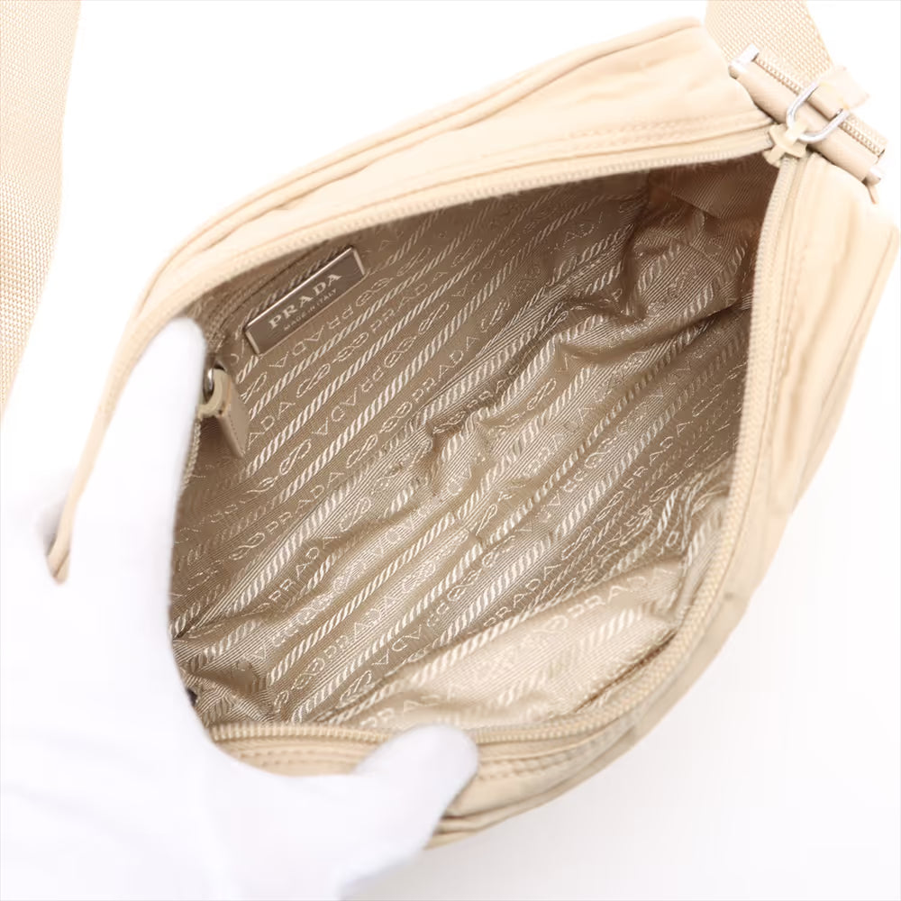 Prada Tessuto Nylon Leather Shoulder Bag Beige