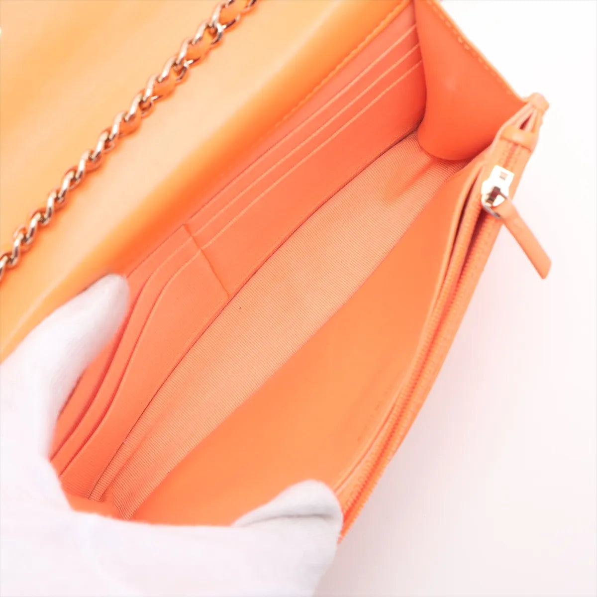 Branded Chanel Trendy Multicolor Chanel Logo Lambskin Chain Wallet On Chain Orange