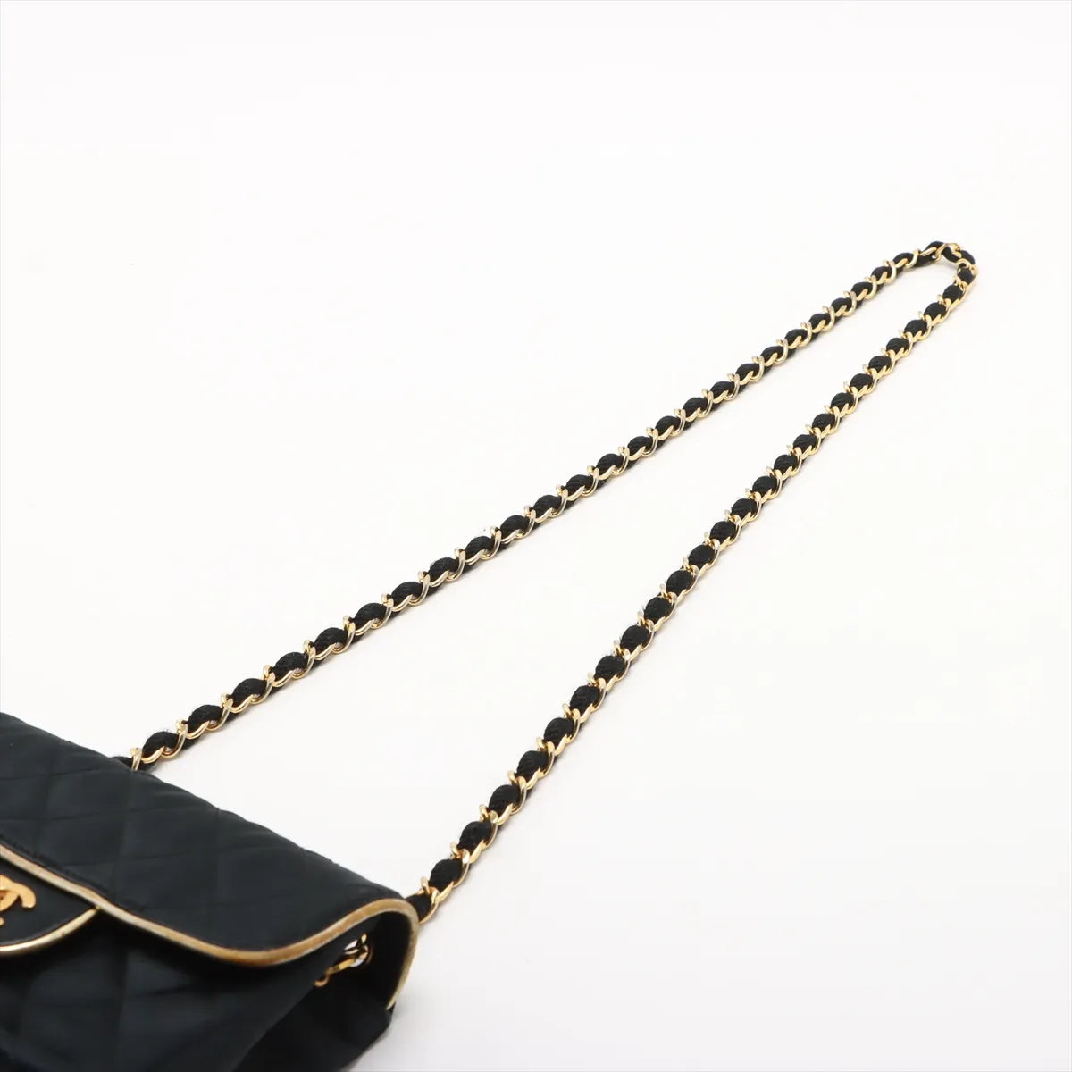 Chanel Mini Matelasse Satin x Leather Single Flap Single Chain Bag Black