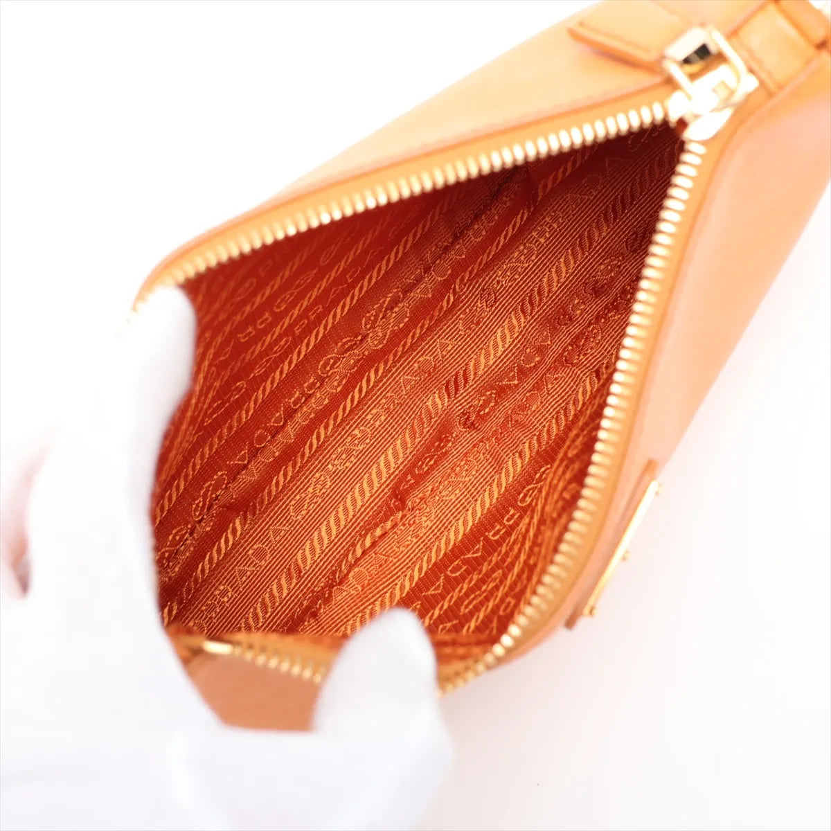 Prada Saffiano Leather Chain Shoulder Bag Orange